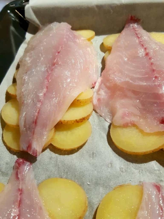 -Filetto di orata adagiato sul patate rondò