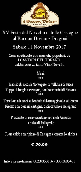 11/11 - XV Festa del Novello e delle Castagne al Boccon Divino di Dragoni (CE)