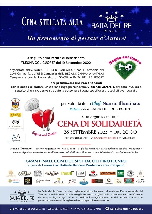 28/09 - Ottaviano (NA) - Cena Stellata di Solidarietà alla Baita del Re Resort - Contributo solidale 50 Euro