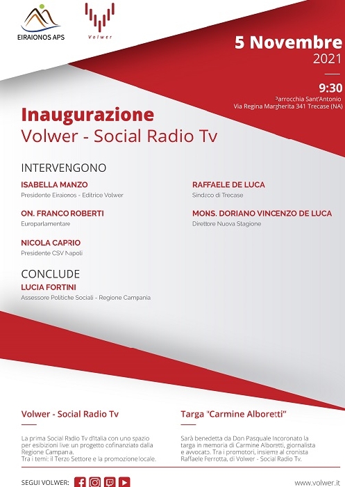 Il 5 novembre linaugurazione di Volwer, la prima Social Radio Tv dItalia

