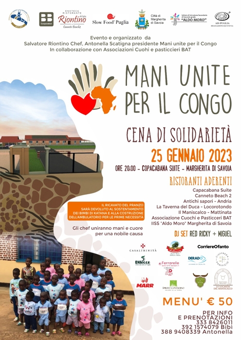 25/01 - Copacabana Suite - Margherita di Savoia (BAT) - Mani unite per il Congo, cena di solidarietà