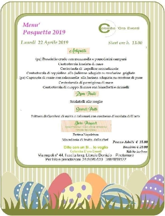 22/04 - Menù Pasquetta 2019