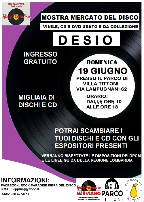19 Giugno - Parco di Villa Tittoni - Desio (MB) - Mostra Mercato del Disco