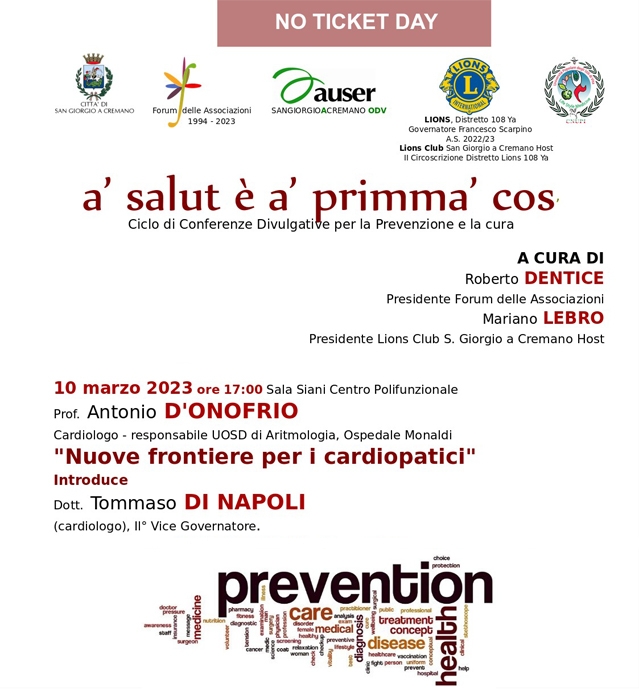 10/03 - Sala Siani - Centro Polifunzionale - San Giorgio a Cremano (NA) - Nuove frontiere per i cardiopatici con il Prof. Antonio D