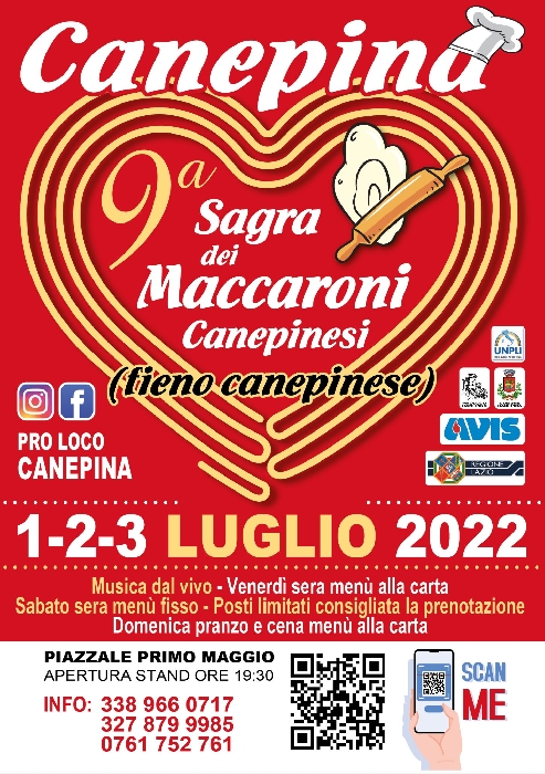 Dal 1° al 3 Luglio - Piazzale Primo Maggio - Canepina (VT) - Sagra dei Maccaroni Canepinesi