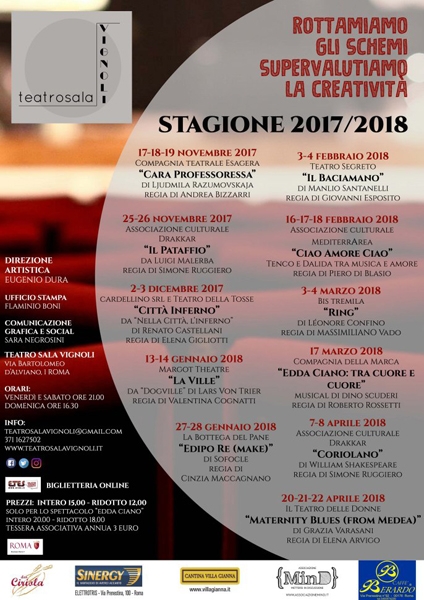 Teatro Sala Vignoli (Roma) - Rottamiamo gli schemi, supervalutiamo la creativit - Stagione 2017/2018