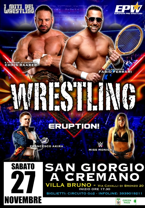 Torna il grande wrestling in Campania: a San Giorgio a Cremano il 27 novembre Chris Raaber, otto volte campione europeo e Akira, già campione dei pesi massimi leggeri in Giappone