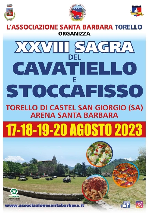 Dal 17 al 20 Agosto - Arena santa Barbara - Torello di Castel san Giorgio (SA) - XXVIII Sagra del Cavatiello e Stoccafisso