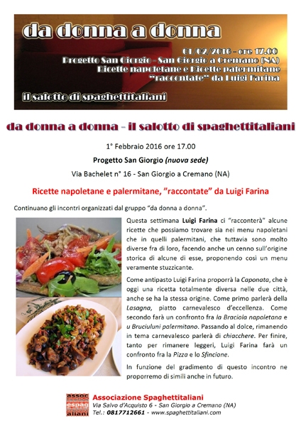 01/02 - Progetto San Giorgio - San Giorgio a Cremano (NA) - da donna a donna: Ricette napoletane e palermitane raccontate da Luigi Farina