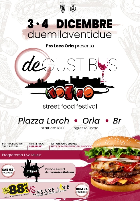 3 e 4 Dicembre - Piazza Lorch - Oria (BR) - deGustibus - Street Food Festival