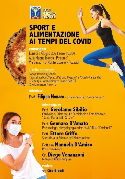 Il 7 giugno al Petronio di Pozzuoli convegno su "Sport e alimentazione ai tempi del covid" 
