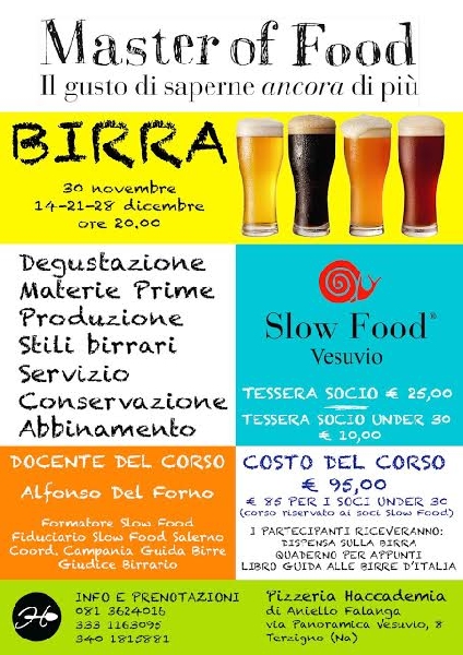  Il 30 novembre. Master of Food  BIRRA della Condotta Slow Food Vesuvio