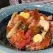 -Caponata di bottarga con carciofi, lupini, olive e pomodori del campo - -