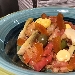 -Caponata di bottarga con carciofi, lupini, olive e pomodori del campo - -