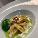 -Mezzepenne ai peperoni e guanciale, servite con salsa al pecorino sardo e coulis di broccolo - -