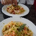 Spaghetti aglio, olio, peperoncino e mazzancolle con pane verde aromatico - -