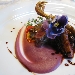 Piccioncino da nido di Castiglione, con salsa di visciole, scaloppa di foie gras e salsa di patate vitelotte allo zenzero - -