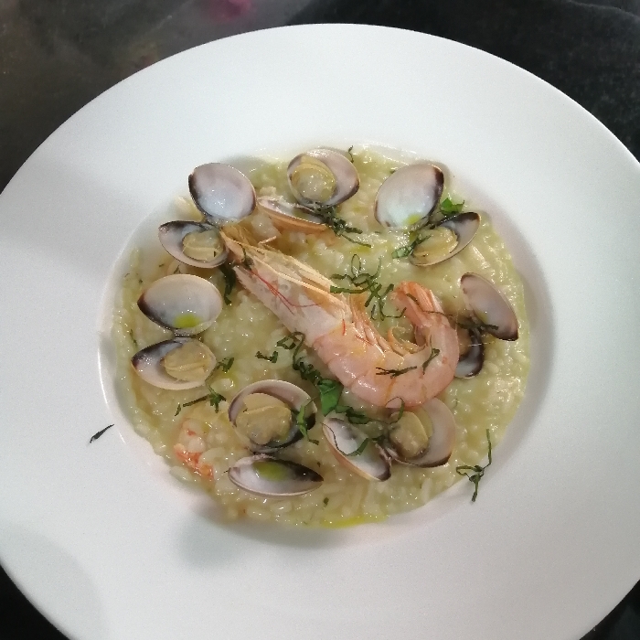 -Risotto con vongole e Gamberi