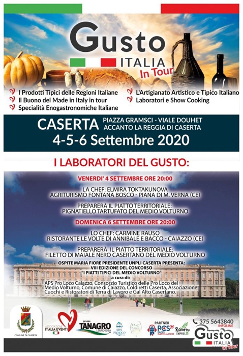 Gusto Italia in tour: dopo la costa, spazio alle città. Sesta tappa a Caserta dal 4 al 6 settembre
