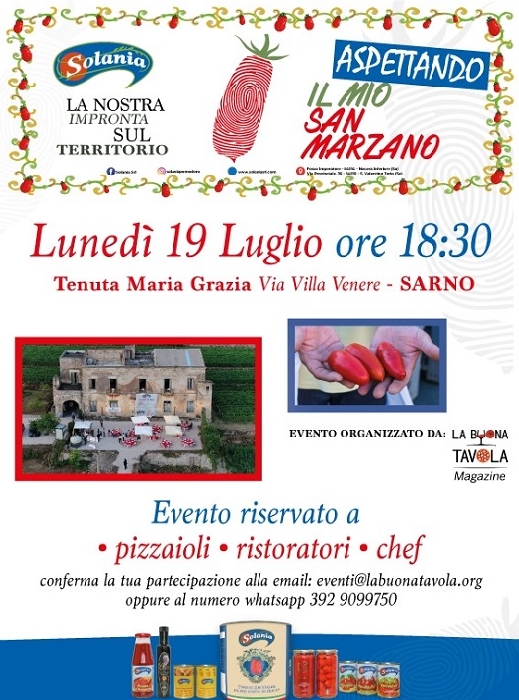 L'evento Aspettando...Il Mio San Marzano si terrà lunedì 19 luglio alle ore 18.30 presso Villa Maria Grazia in via Villa Venere, Sarno (SA)