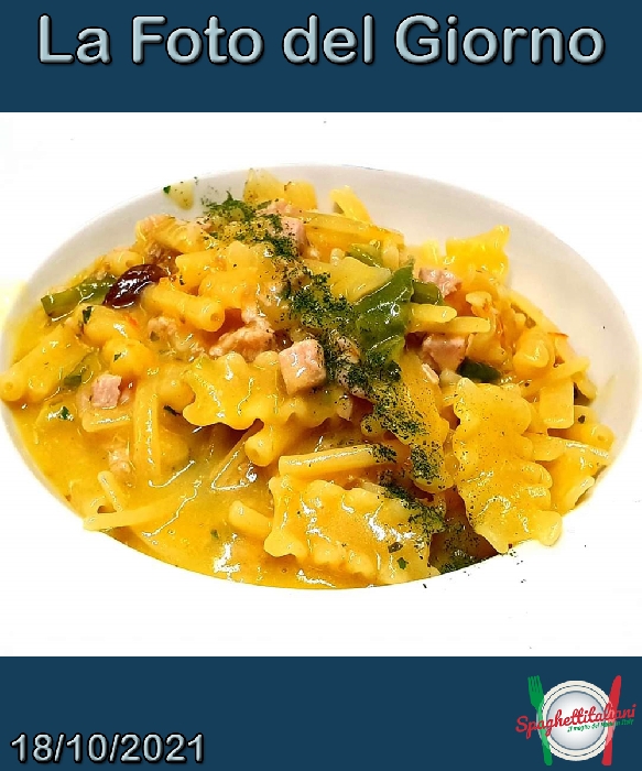 La Foto del Giorno del 18 Ottobre 2021 - Pasta mista, selezione Gragnoro, con tonno pinna gialla, peperoncini verdi, corbarino giallo e uvetta passa