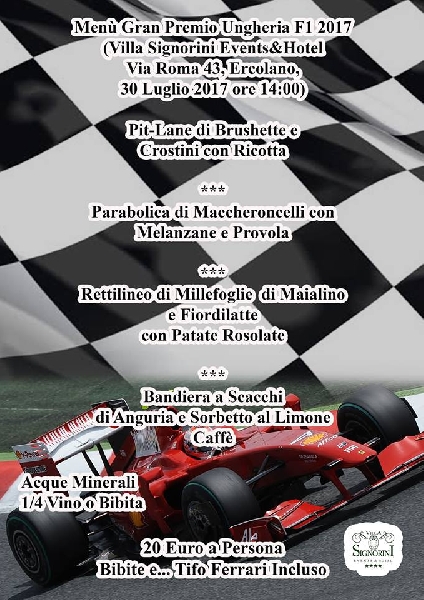 MENU' SPECIALE GRAN PREMIO D'UNGHERIA F1 2017