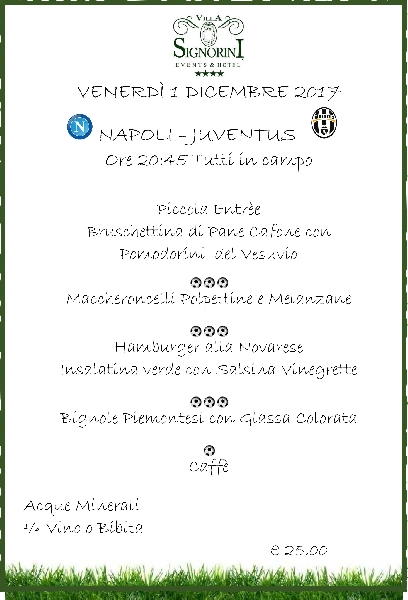 Menù Speciale Napoli-Juventus