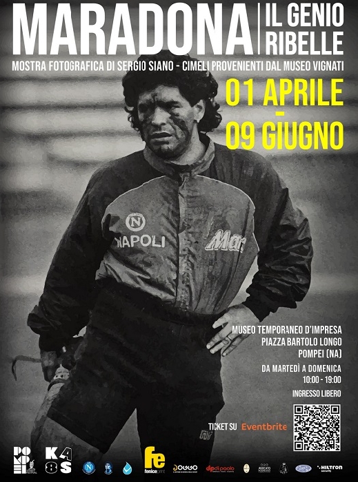 Taglio del nastro a Pompei per la mostra Maradona, il genio ribelle