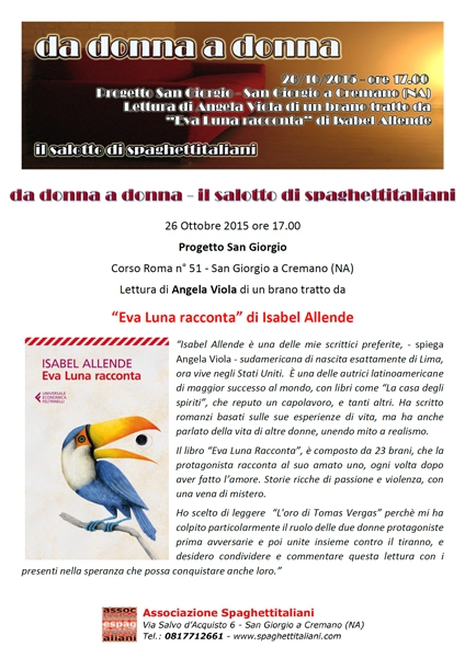 26/10/2015 - Progetto San Giorgio - San Giorgio a Cremano (NA) - da donna a donna:Lettura di Angela Viola tratta da 