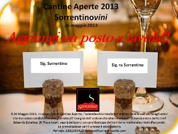 26/05 - Azienda Vitivinicola Sorrentino - Boscotrecase (NA) - Cantine Aperte - Aggiungi un posto a tavola!