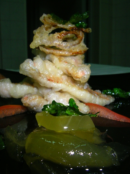 Verticale di Triglie in tempura con composta di melone vernino