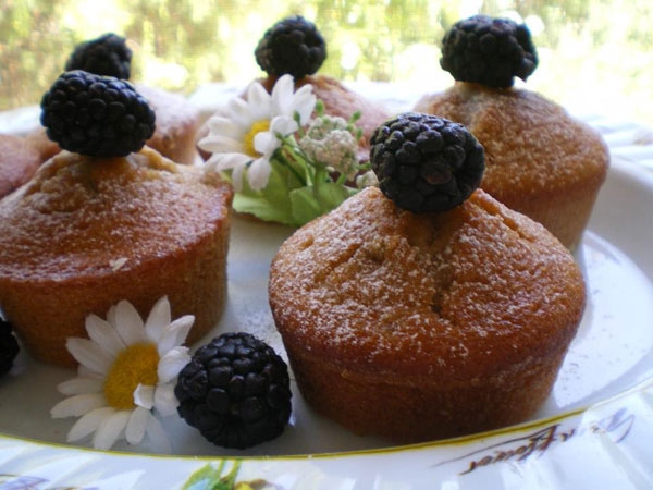 Mini cakes con farina integrale e more selvatiche